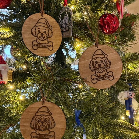 Wood Burned Dog Christmas Ornaments Set of 3, Pet Keepsake, Rustic Cottagecore - Picture 5 of 8